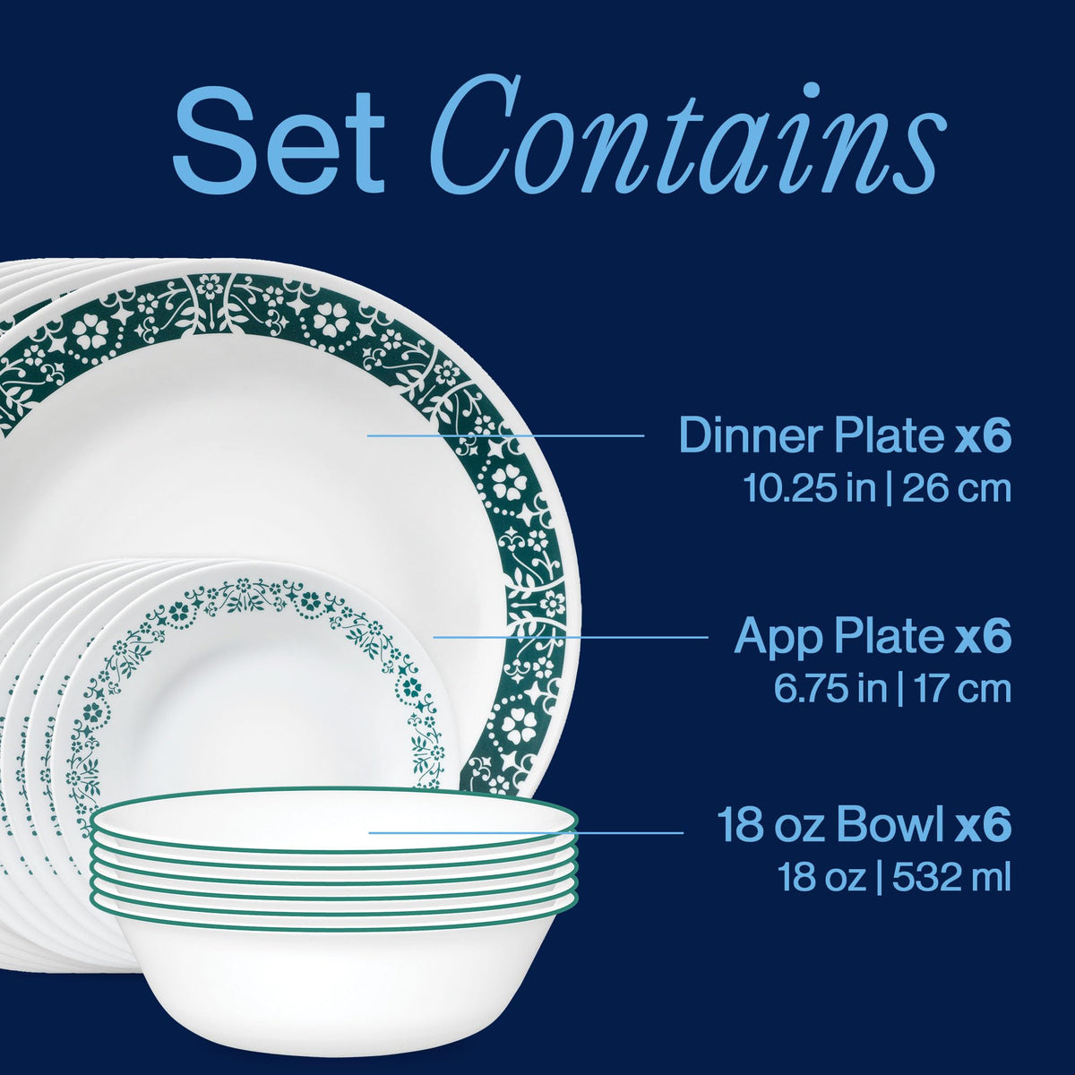 Corelle Penelope 18 Piece Dinner Set White