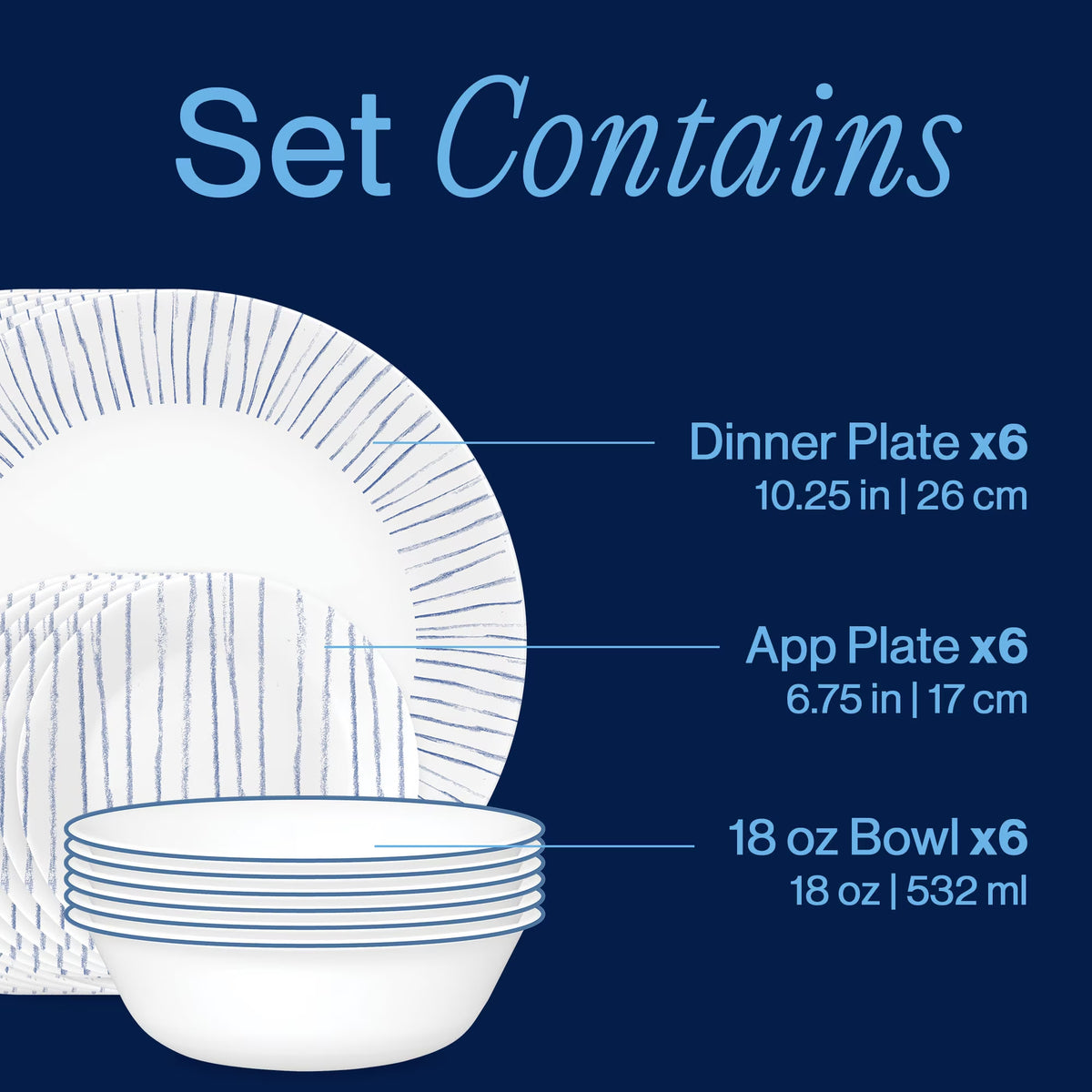 Corelle Nautical Stripes 18 Piece Dinner Set White