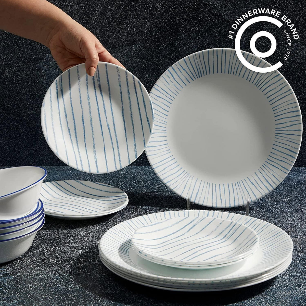 Corelle Nautical Stripes 18 Piece Dinner Set White