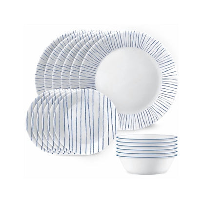 Corelle Nautical Stripes 18 Piece Dinner Set White