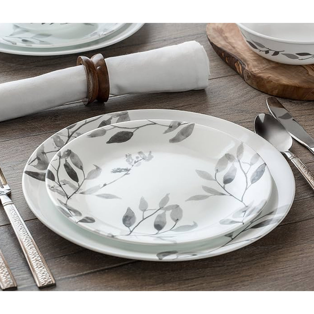 Corelle Boutique Misty Leaves 12 Piece Dinner Set White