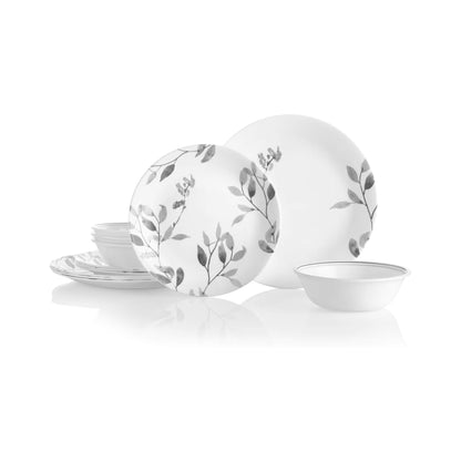 Corelle Boutique Misty Leaves 12 Piece Dinner Set White