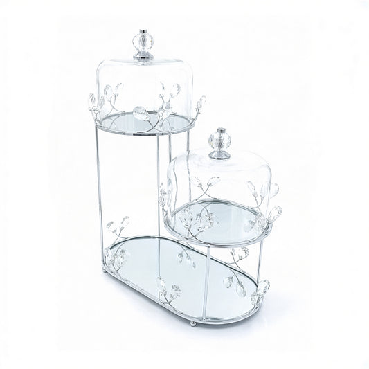 2 Tier Dessert Server with Domes Silver