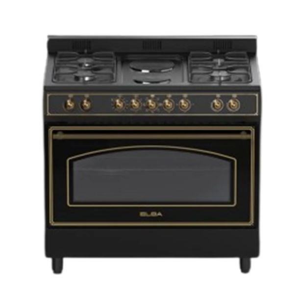 Elba 90cm 4 Gas 2 Electric Black Rustic cooker - cooktop detail