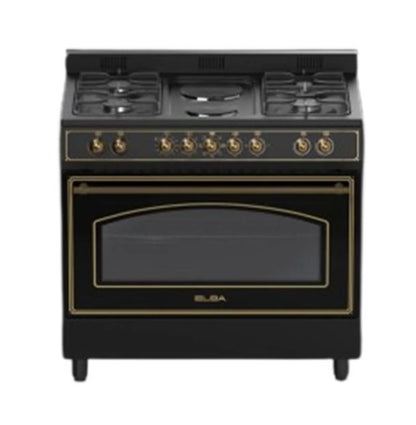 Elba 90cm 4 Gas 2 Electric Black Rustic cooker - cooktop detail