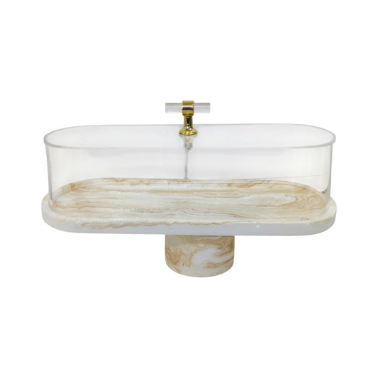 Marble Design Rectangular Cake Server Brown & White