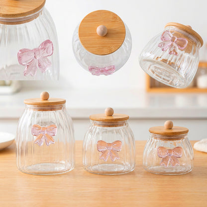 3 Piece Bow Design Glass Canister Set Purple