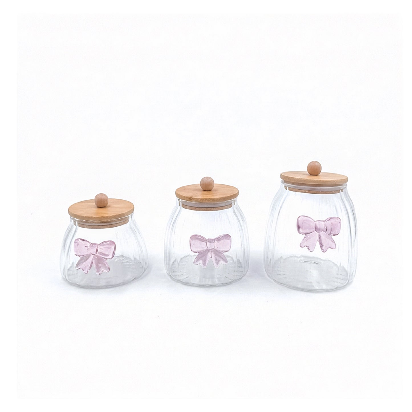 3 Piece Bow Design Glass Canister Set Purple