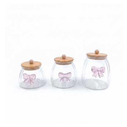 3 Piece Bow Design Glass Canister Set Purple