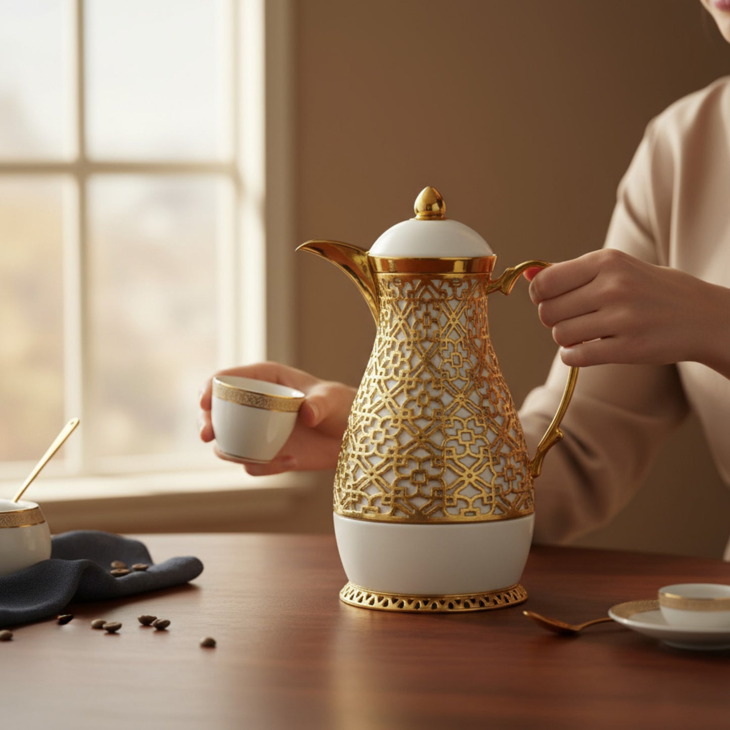 Kitchen Life 1Lt Vacuum Flask White & Gold