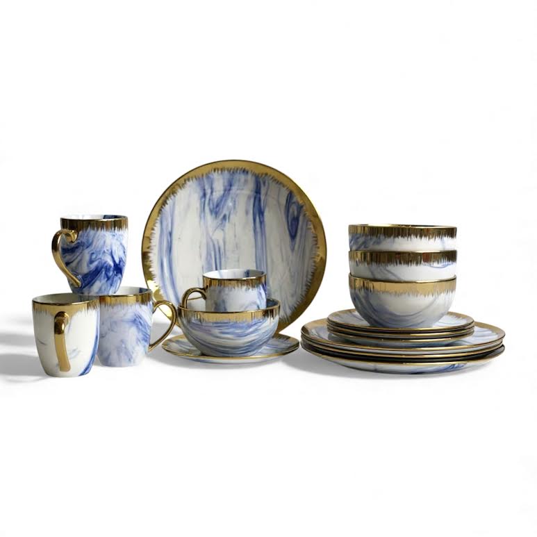 16 Piece Marble Design Dinner Set Multicoloured