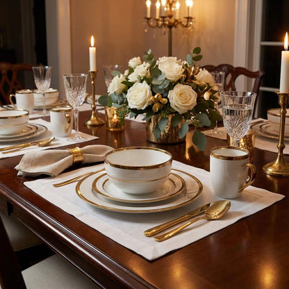 16 Piece Dinner Set with Trimming Gold & White