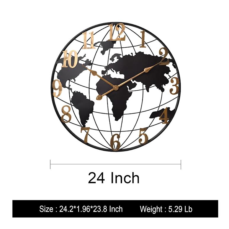 60cm World Design Wall Clock Black & Gold