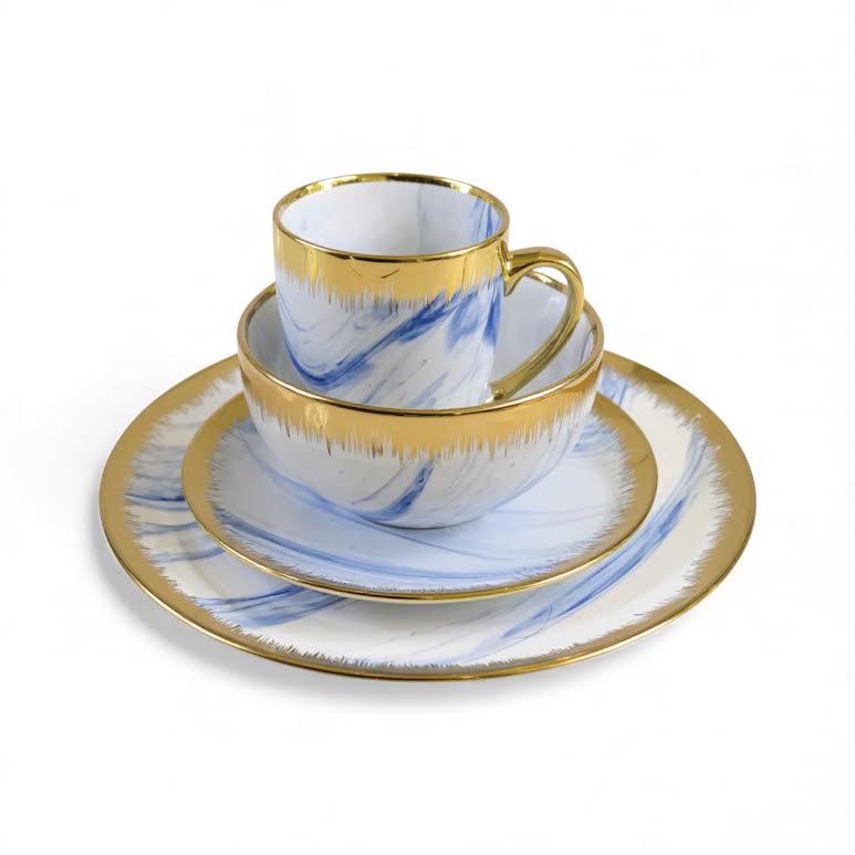 16 Piece Marble Design Dinner Set Multicoloured