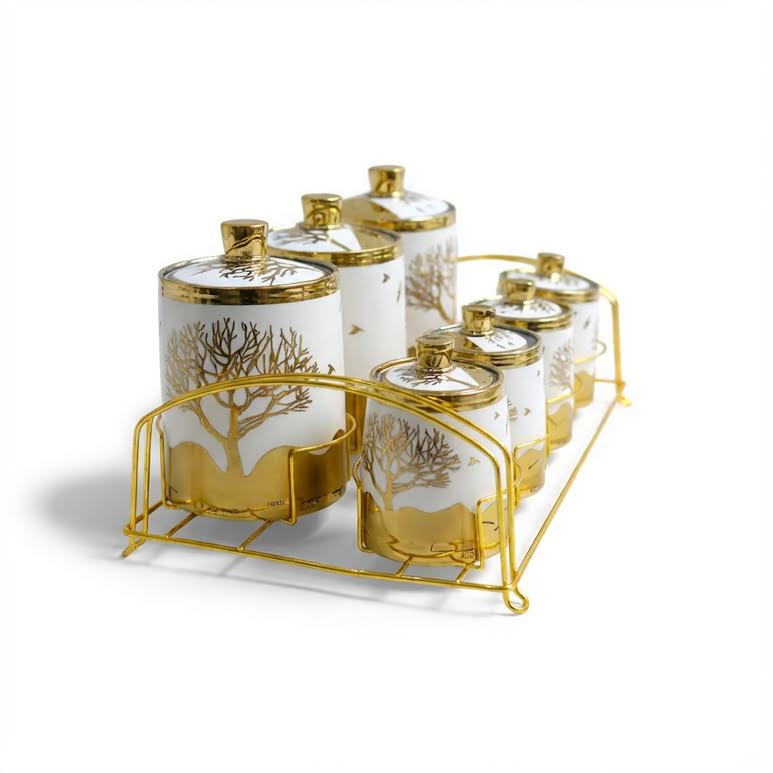 7 Piece Canister Set Gold & White