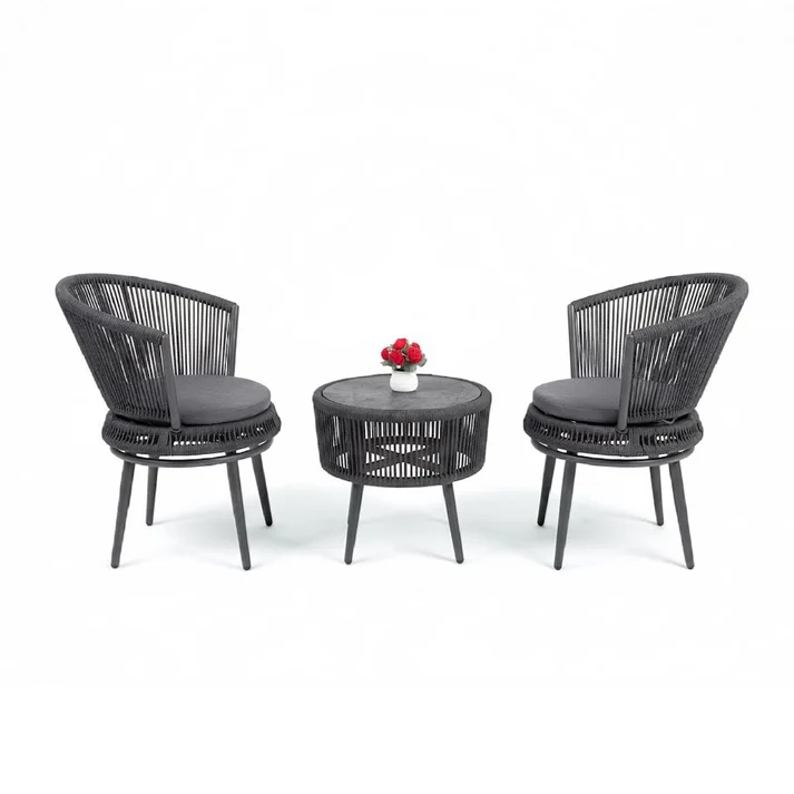 Spoked 3 Piece Table & Chairs Grey