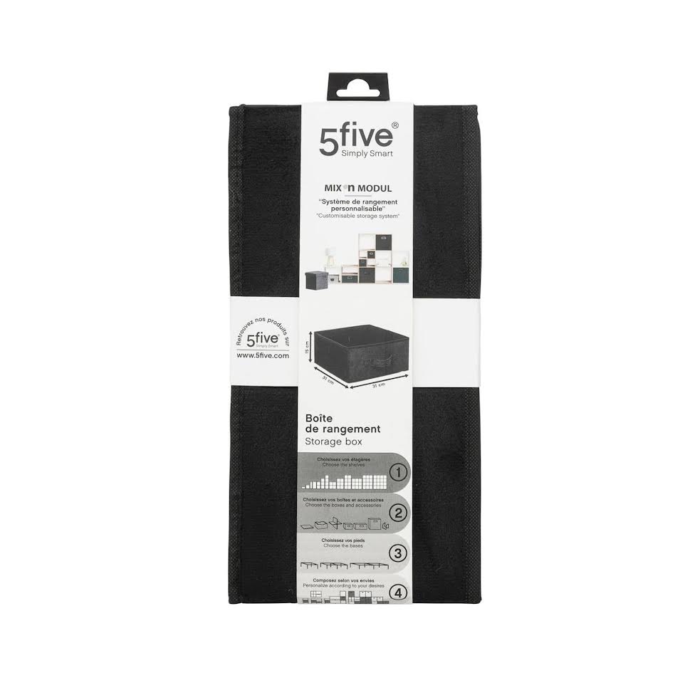 Five Velour 31 x 15cm Storage Box Black