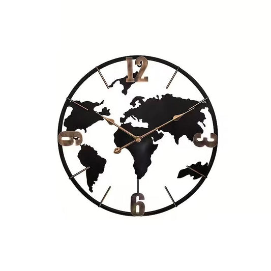 World Map Wall Clock Black & Gold