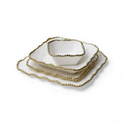 24 Piece Square Dinner Set Gold & White