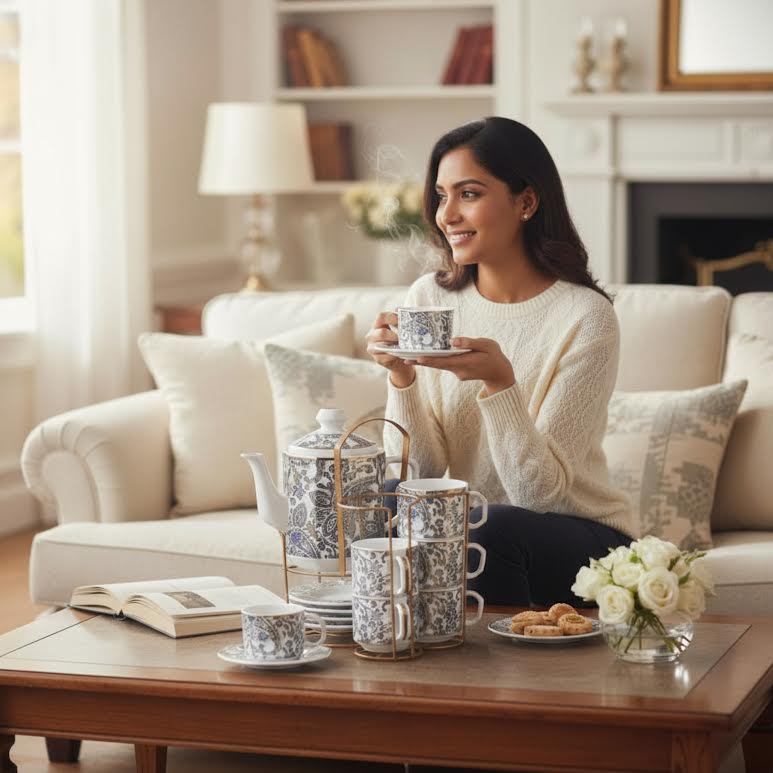 13 Piece Tea Set Blue & White
