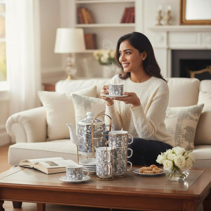 13 Piece Tea Set Blue & White
