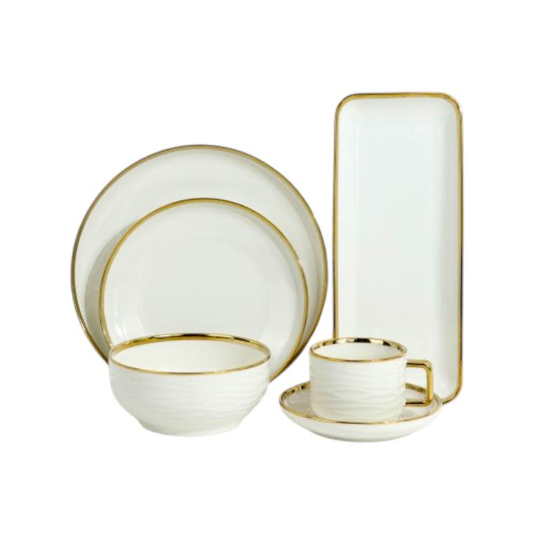 32 Piece Dinner Set Gold & White
