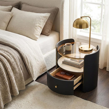 Circular Side Pedestal Black & Gold