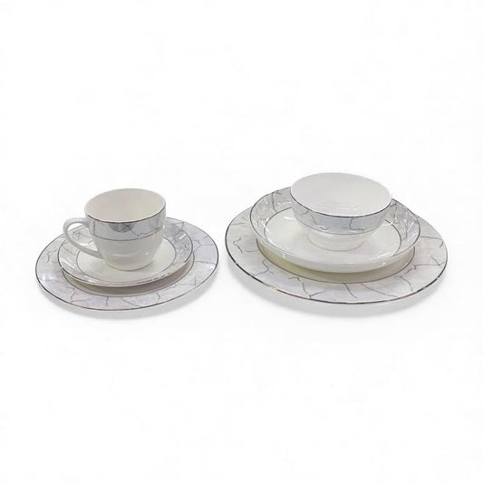 36 Piece New Bone Marble Design Dinner Set White