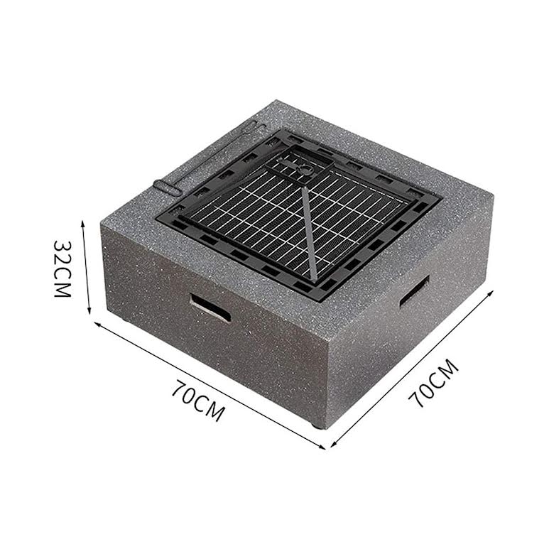 Square Outdoor Fire Pit with BBQ Grill Shelf Grey