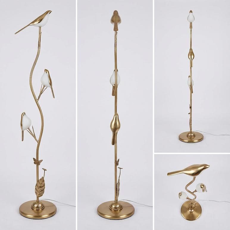 Bird Design Lamp Gold & White