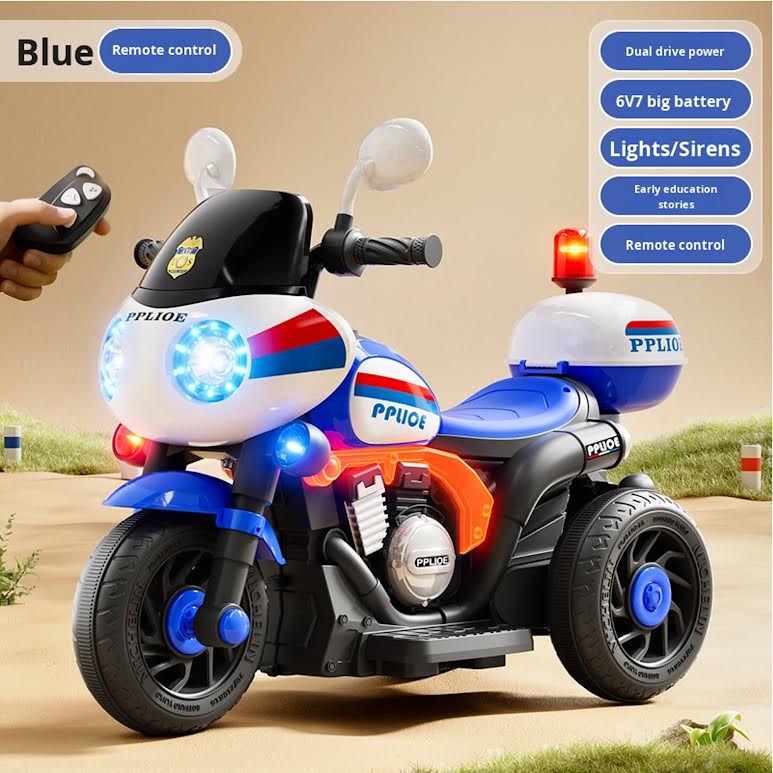 Kids Ride On & Remote Control Police Bike Multicoloured