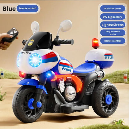Kids Ride On & Remote Control Police Bike Multicoloured