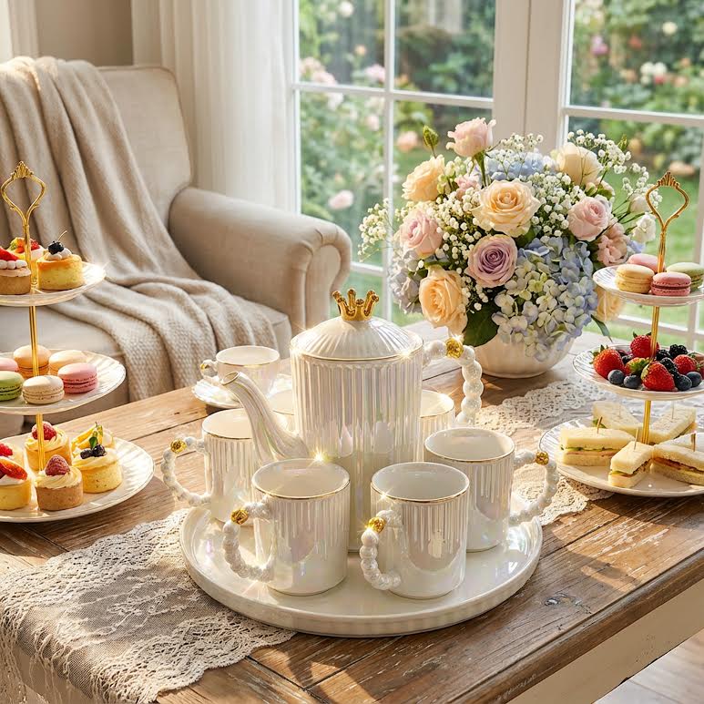 8 Piece Tea Set White