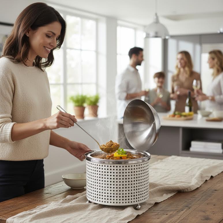 2.5Lt Chafing Dish with Mesh Design White & Stainless Steel