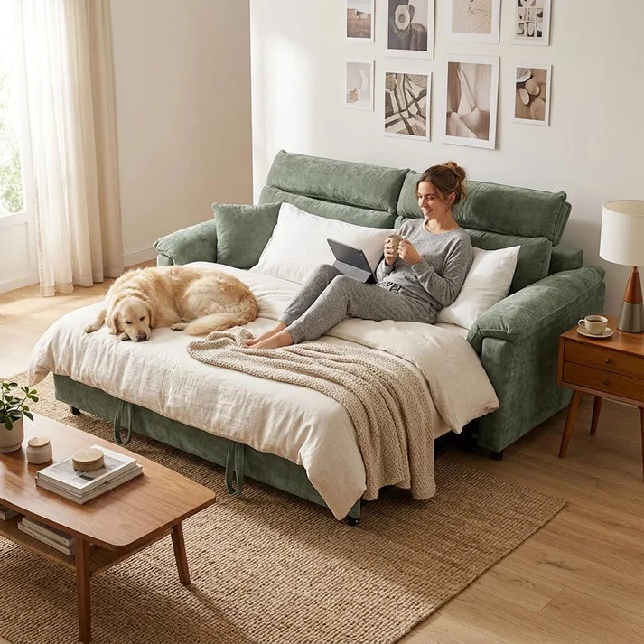 3 Seater Pull Out Sleeper Couch Green