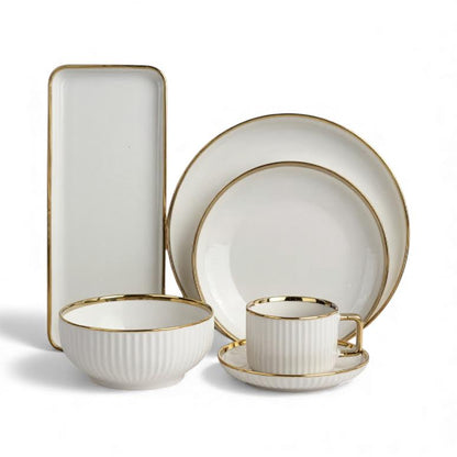 32 Piece Dinner Set Gold & White