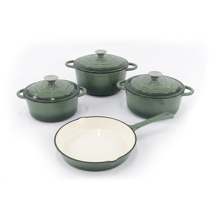 CH 7 Piece Cast Iron Pot Set Olive