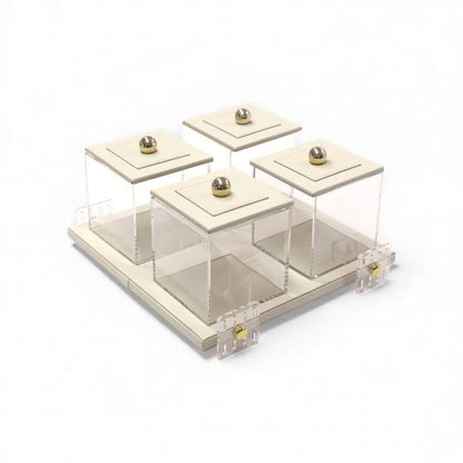 4 Piece Leather Canister Set Cream