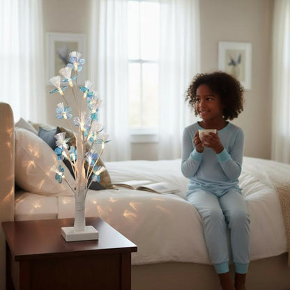 60cm White LED Tree with Leaves Multicoloured