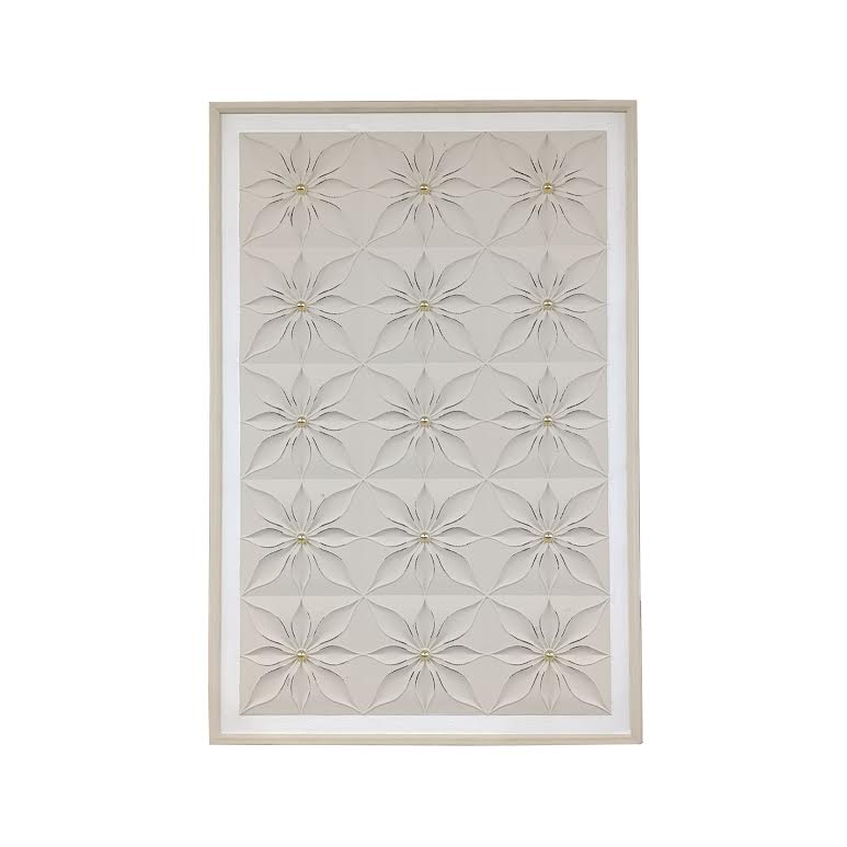 80 x 120cm Flower Design Frame Cream & Gold