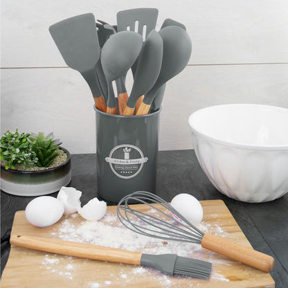 12 Piece Kitchen Utensil Set Light Grey