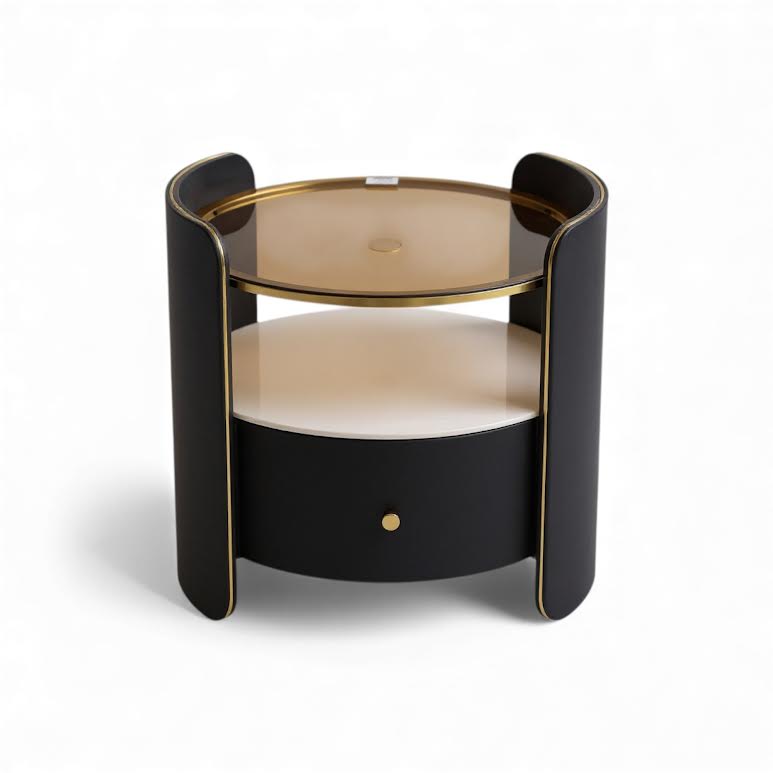 Circular Side Pedestal Black & Gold
