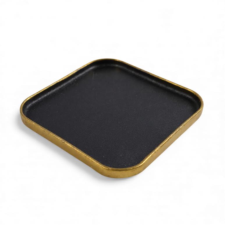 Square Side Plate with Trimmings Black & Gold
