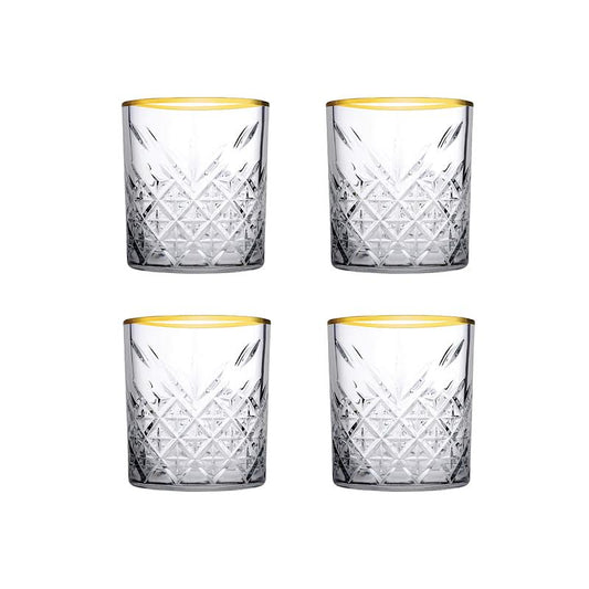 Pasabahce 4 Piece Timeless Whisky Glass Set - Clear with Gold Rim