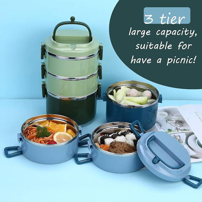 Stackable 3 Tier Lunch Box Blue