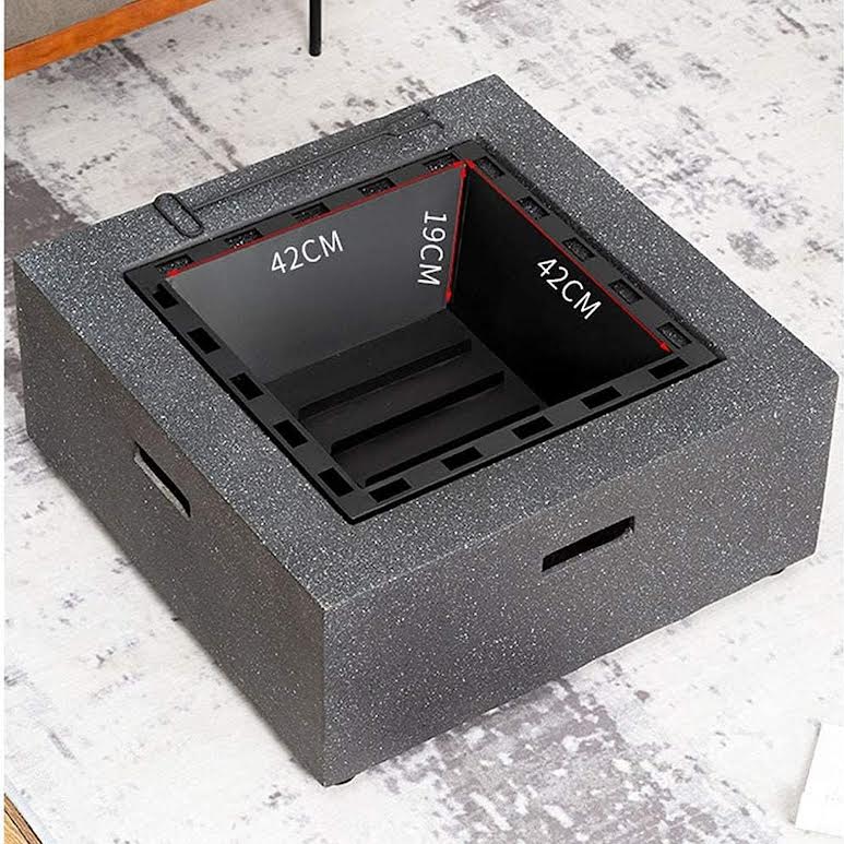 Square Outdoor Fire Pit with BBQ Grill Shelf Grey