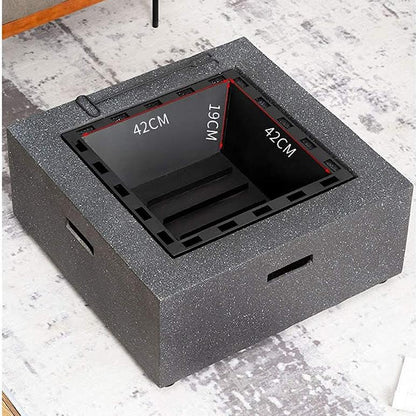 Square Outdoor Fire Pit with BBQ Grill Shelf Grey