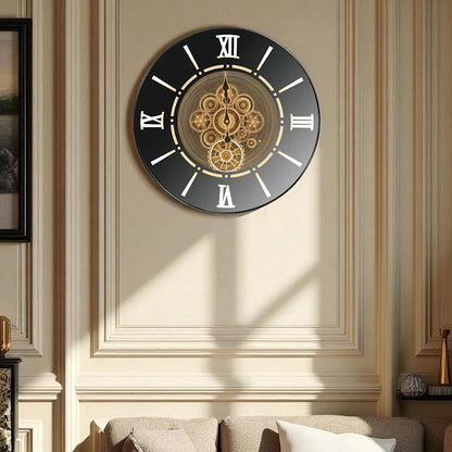 LED Round 60cm Marco Map Industrial Moving Cogs Wall Clock Silver