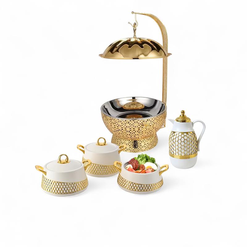 5 Piece Serveware Combo Cream & Gold