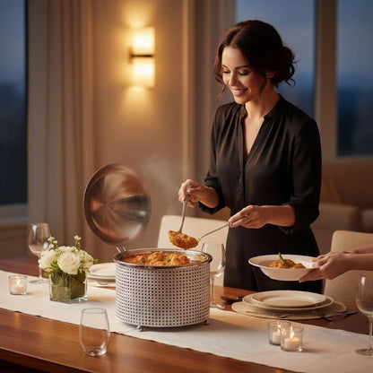 Extra Large Chafing Dish with Mesh Design White & Stainless Steel